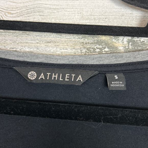 Athleta Womens Small Black Gray Long Sleeve Carefree Side-Ruched Midi Dress - Picture 3 of 5